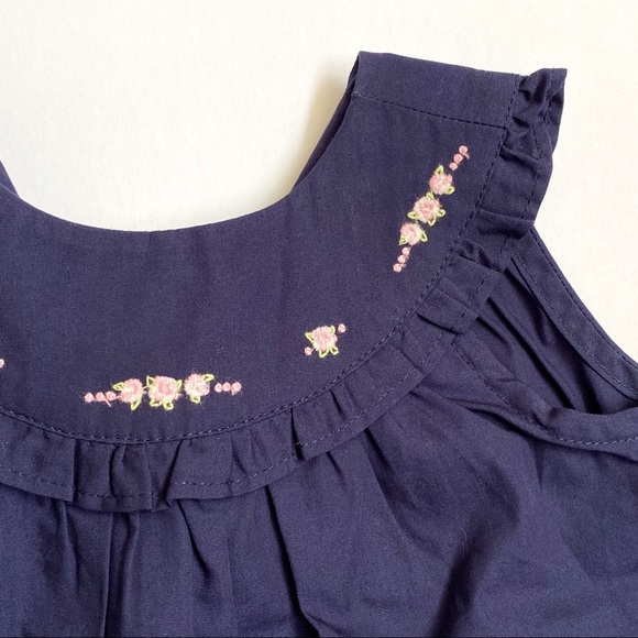 Janie & Jack navy blue pink floral embroidery sleeveless top bottom dress set - Picture 3 of 6